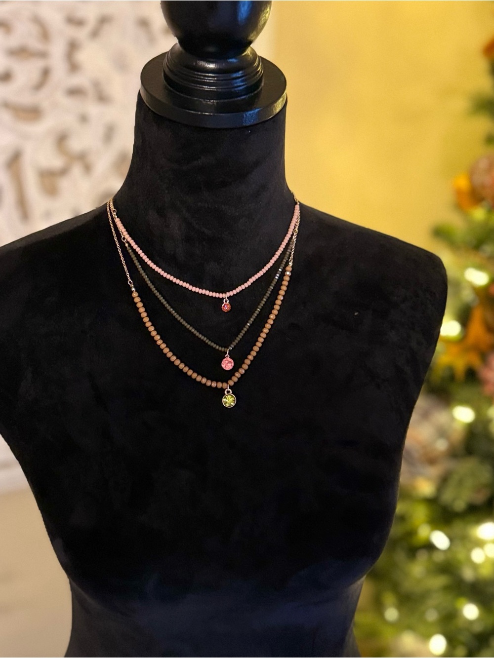Park Lane Pink and Brown Layered Bead Pendant Necklace
